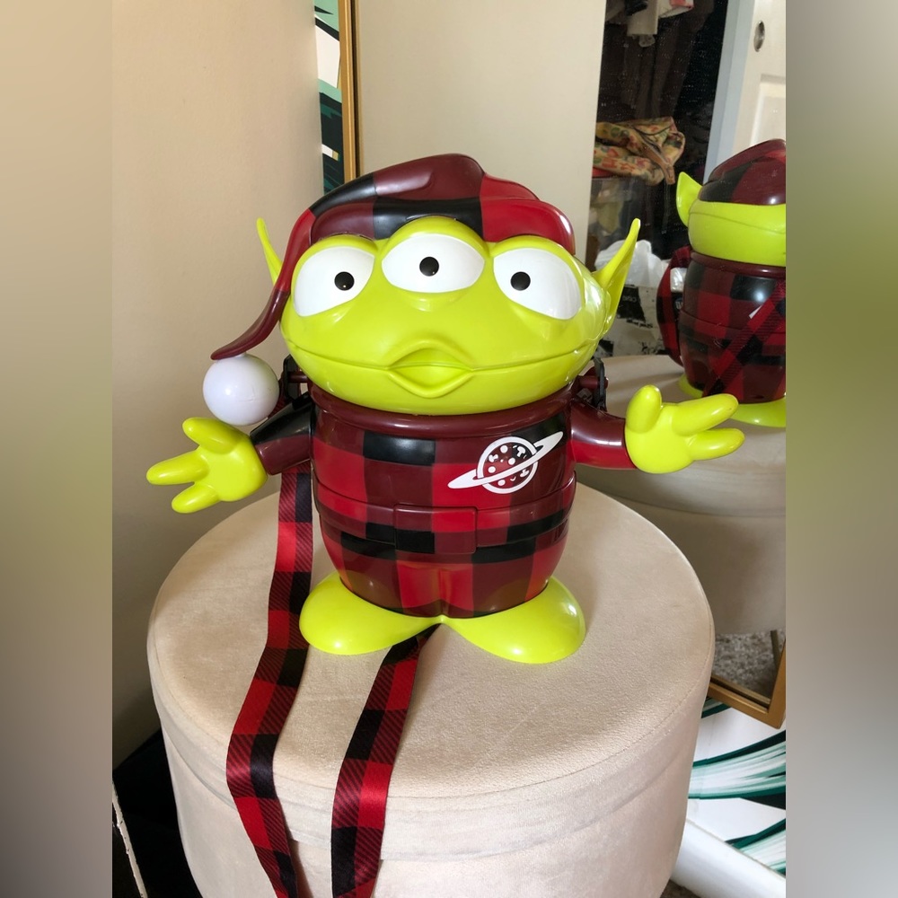 Disney popcorn bucket. Toy story alien in Christmas pajamas